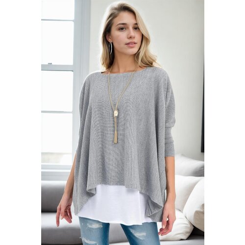 Dewberry 81734 Knitwear Womens Poncho-GREY Slike