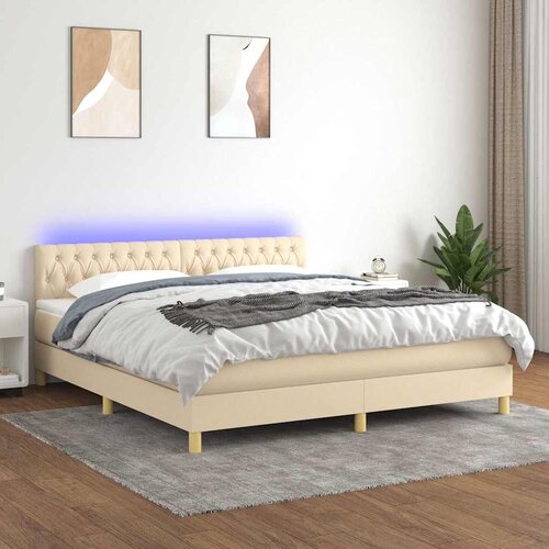  Krevet box spring s madracem LED krem 180x200 cm od tkanine Cijene