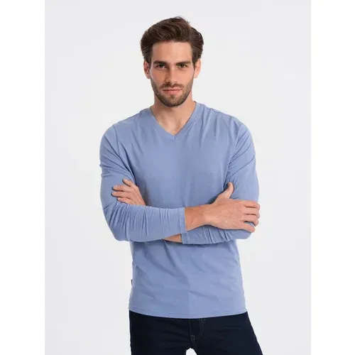 Ombre Men's unprinted V-NECK longsleeve - light blue