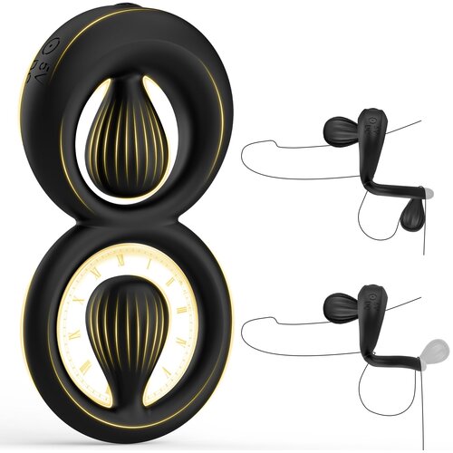 SuperLove Vibrating Cock Ring with Dual Adjustable Beads Black Slike