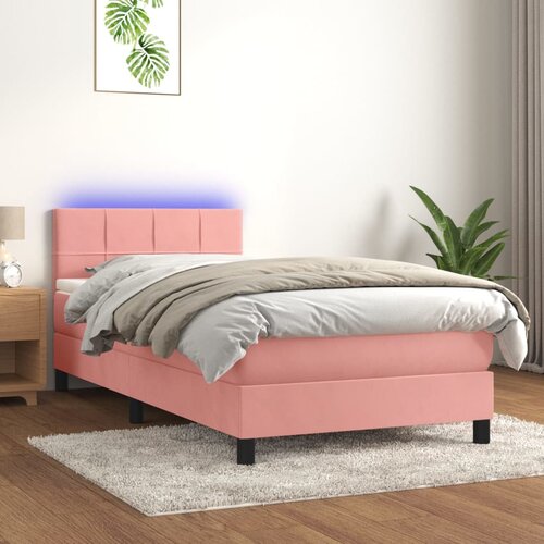 VidaXL Box spring postelja z vzmetnico LED roza 100x200 cm žamet Slike