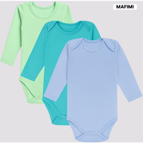 Mafimi Pamučni Bodići Dugi rukav set od 3 - mint/ tirkiz/ plava Slike