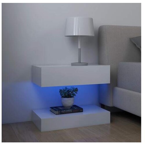  Nočne omarice z LED lučkami 2 kosa bele 60x35 cm iverna plo&amp;scaron;ča Slike