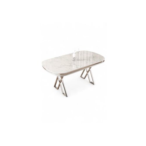 Hanah home Trpezarijski sto Zae White Marble Chrome Slike