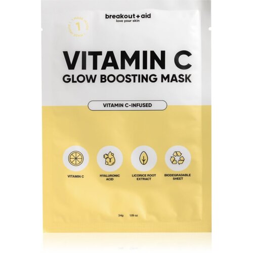 Breakout + aid Vitamin C Glow Boosting Mask maska iz platna z vitaminom C 34 g Slike