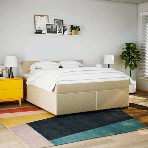 VidaXL Krevet s oprugama i madracem krem 180x200 cm od tkanine Slike