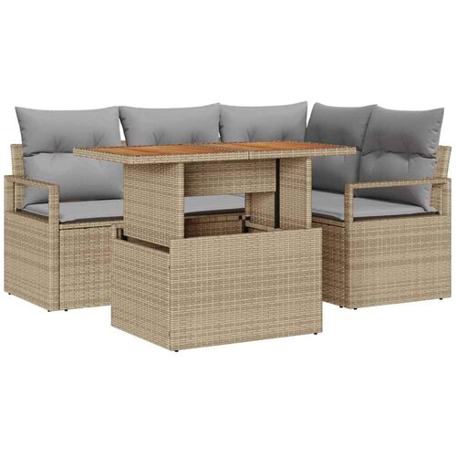 vidaXL Komplet za jedilnico v vrtu z blazino 5 pcs Bež in siva, (5000135496) Cene