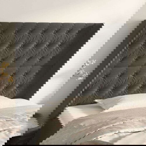  Vzglavje z u&amp;scaron;esi temno sivo 103x16x118/128 cm žamet, (20792831) Slike