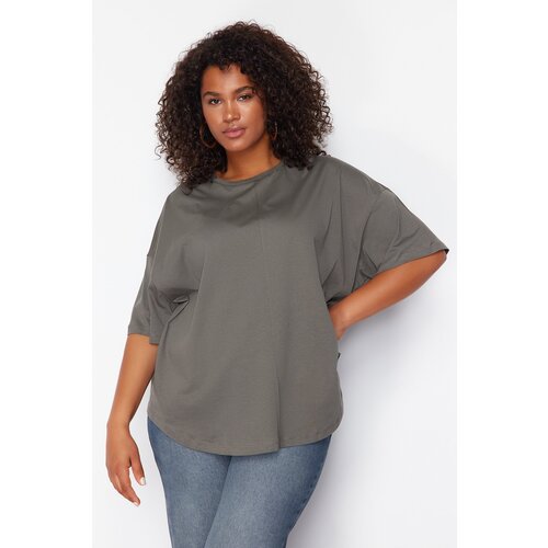 Trendyol Curve Anthracite 100% Cotton More Sustainable Oversize Knitted T-shirt Cene