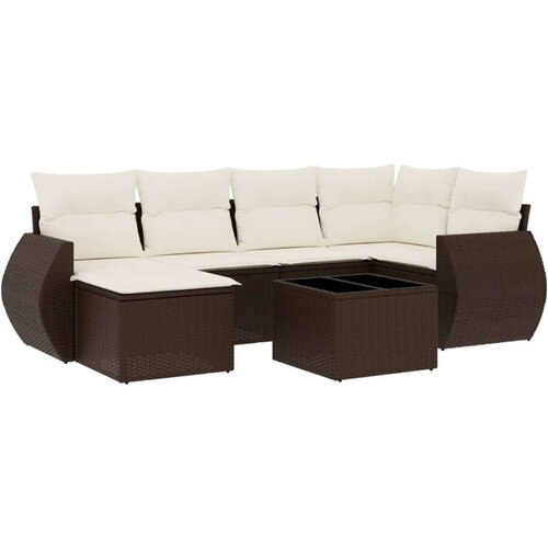 VidaXL 7-dijelni set vrtnih sofa od poliratana s jastucima smeđi Slike