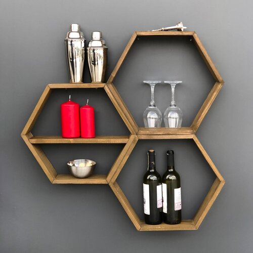 Woody Fashion Hex004 Walnut Wall Shelf Cene