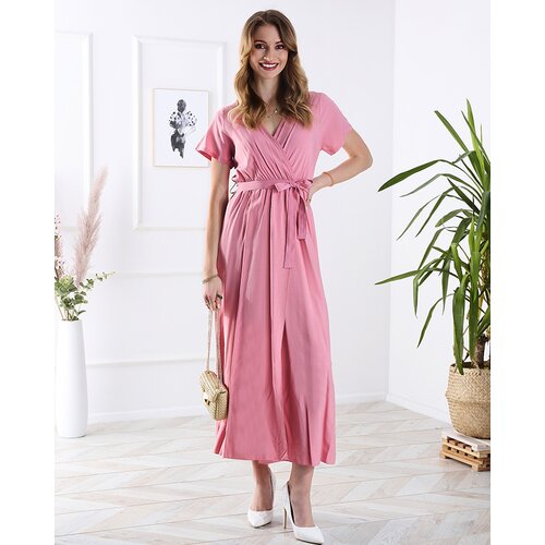 Resti Women's pink long dress with slit - Clothing Cene