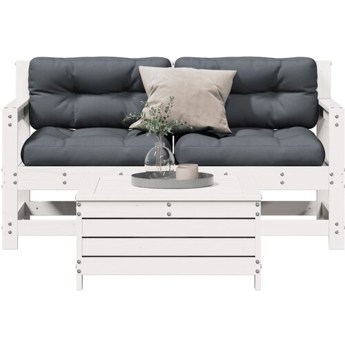  The Living Store Vrtna sedežna garnitura 3-delna z blazinami bela trdna borovina - Vrtna Sedežna Garnitura, (21466279) Cene