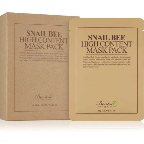 Benton Snail Bee maska iz platna za kompleksno nego s polžjim ekstraktom 10 × 20 g