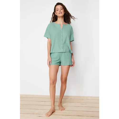 Trendyol Mint Corded Knitted Pajamas Set