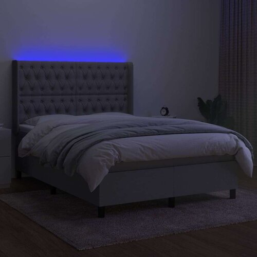  Krevet box spring s madracem LED svjetlosivi 140x190 cm tkanina Slike
