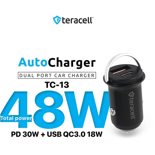 Teracell Auto punjač Evolution TC-13 PD 30V + USB KC3.0 18V, 48V (ukupno) sa PD Tipe C kablom crni Cene