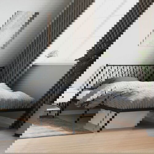 vidaXL Kovinski posteljni okvir z vzglavjem črn 107x203 cm Cene