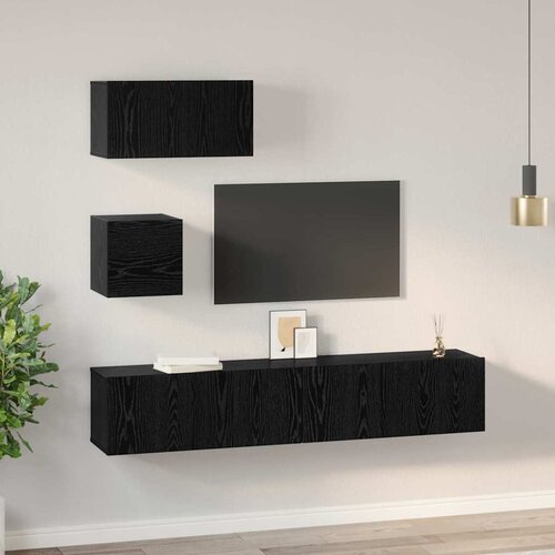  Set TV komoda 4 kom. Crni hrast Konstruirano drvo Crna 80 x 30 x 30 cm Slike