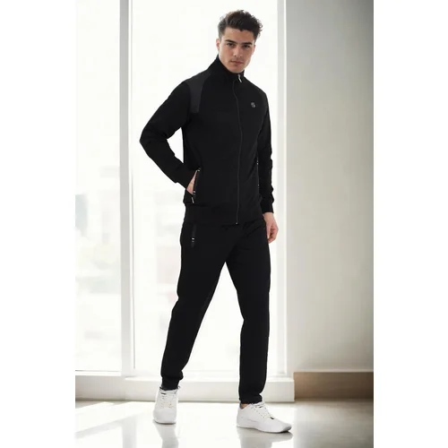 Dewberry 33328 Mens Tracksuit Set-BLACK