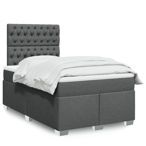 VidaXL Box spring postelja z vzmetnico temno siva 120x200 cm blago Slike