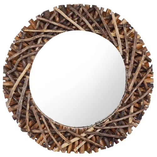  Stensko ogledalo 60 cm iz tikovine okroglo