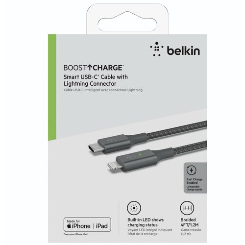 Belkin Smart LED Cable grey 1,2m USB-C / Lightning CAA006bt04GR Cene