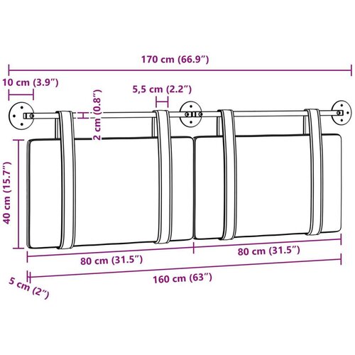  Držeće uzglavlje Zidne Traper plava 170 x 55 x 5 cm tkanina - Trapere plave boje 160 cm bez LED svjetla Slike