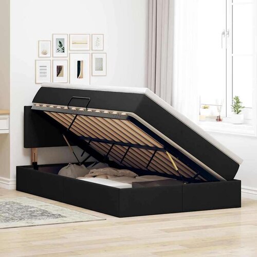  Krevet S LED lampica s uzglavljem Crna 120 x 200 cm tkanina Slike