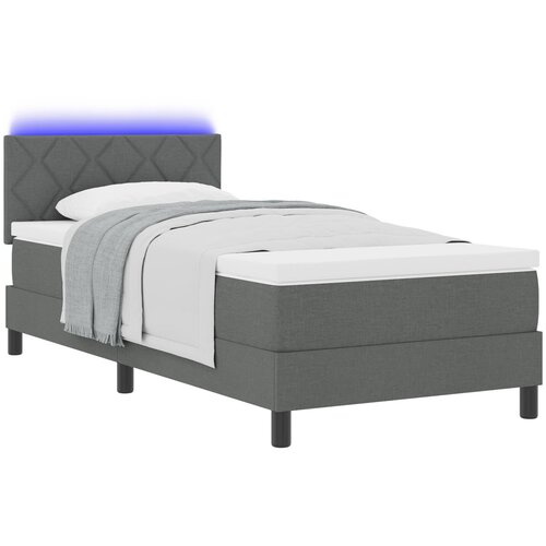 VidaXL postelja s &amp;scaron;katlastim vzmetenjem z vzmetnico &amp;amp; LED temno siva 100x200 cm tkanina Slike
