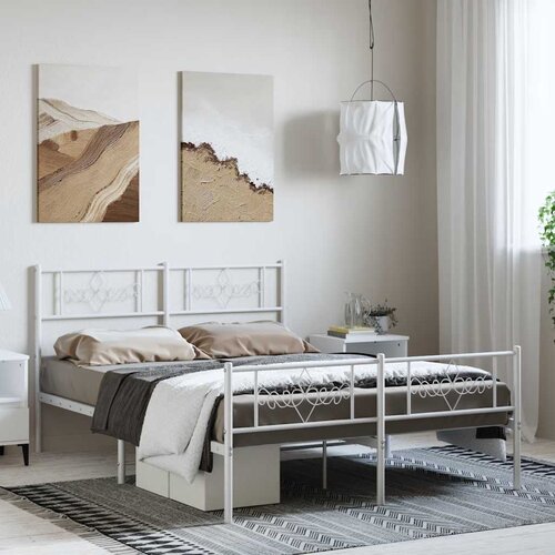  Metalni okvir kreveta uzglavlje i podnožje bijeli 135 x 190 cm Cene