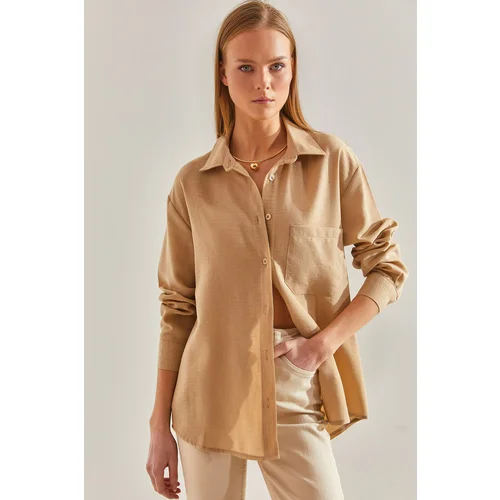 Bianco Lucci Women's Single Pocket Shirt Beige