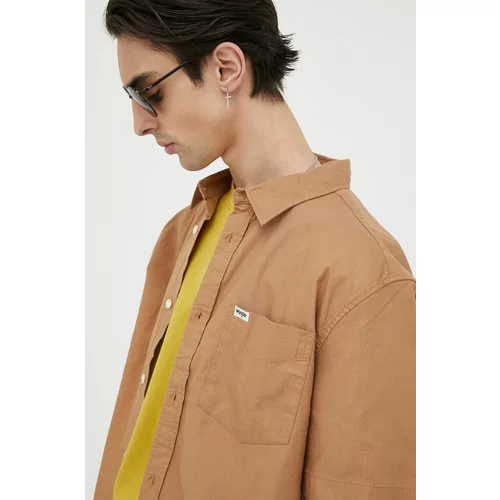 Wrangler Pamučna košulja za muškarce, boja: smeđa, relaxed, s klasičnim ovratnikom