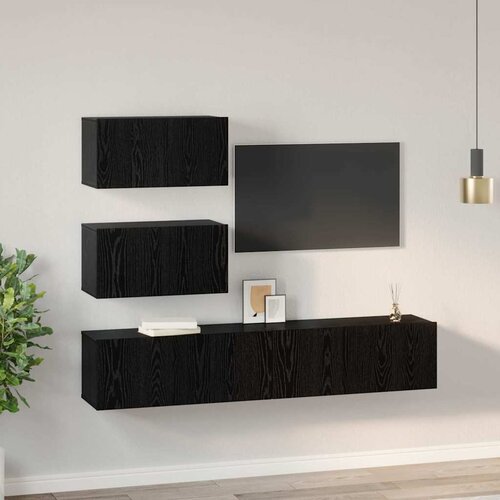 Set TV komoda 4 kom. Crni hrast Konstruirano drvo Crna 80 x 30 x 30 cm Slike