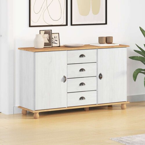VidaXL Stranska omarica &amp;#039;ASKIM&amp;#039; Bela 133.5x40x79 cm Trdi Les Bor Slike