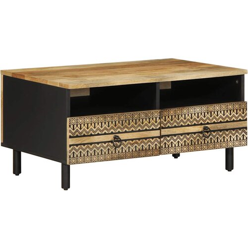 vidaXL Kava miza črna 80x54x40 cm Masivni neobdelan les Mango Cene