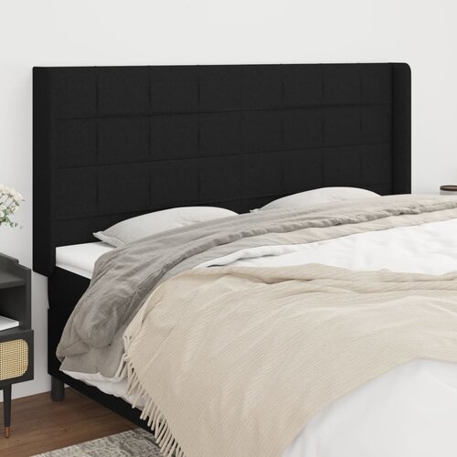 VidaXL Vzglavje z u&amp;scaron;esi črn 183x16x118/128 cm blago Slike