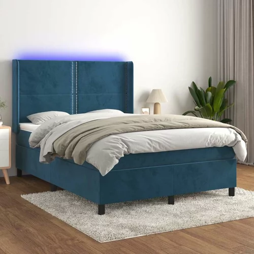  Box spring postelja z vzmetnico LED temno modra 140x190cm žamet, (20899608)