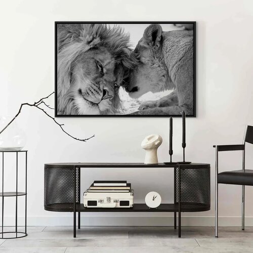  Slika - Lion\&amp;#039;s Love 90x60 U crnom drvenom okviru Slike