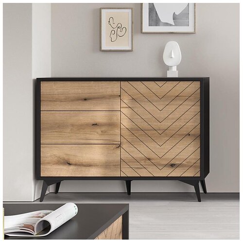  Komoda DIAMOND 77x104 cm crna/hrast evoke Slike
