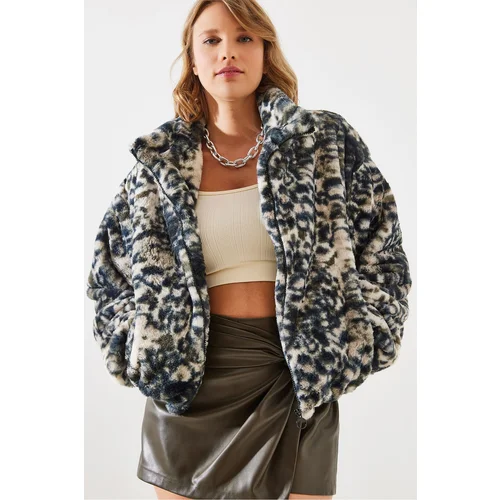 Bianco Lucci Women's Leopard Pattern Faux Für Coat 2426