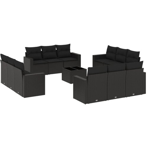  13-dijelni set vrtnih sofa s jastucima poliratan crni Crna Slike