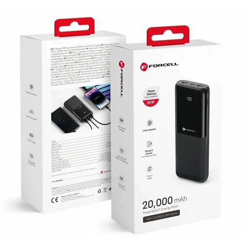 forcell F-ENERGY P20K1 powerbank PD QC3.0 3A 20W 20000 mAh crna Cene