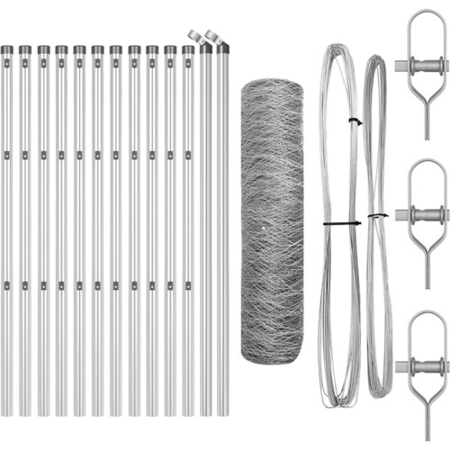 VidaXL &amp;Scaron;esterokotna ograja 0.6x25 m pocinkano jeklo, Stebri 13 kom &amp;Oslash;32 mm 100 cm pocinkano jeklo Slike