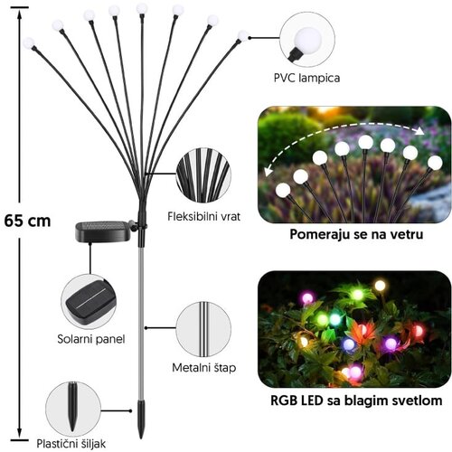 Solarna RGB ba&amp;scaron;tenska lampa - 2 kom. 8 LED Slike