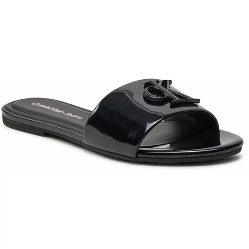 Calvin Klein Jeans Natikači Flat Sandal Slide Mg Met YW0YW01348 Črna