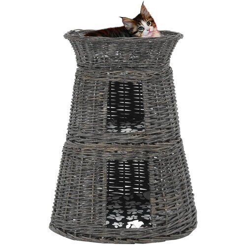 vidaXL 3-dijelni set košara za mačke s jastucima sivi 47x34x60 cm vrba Cijene