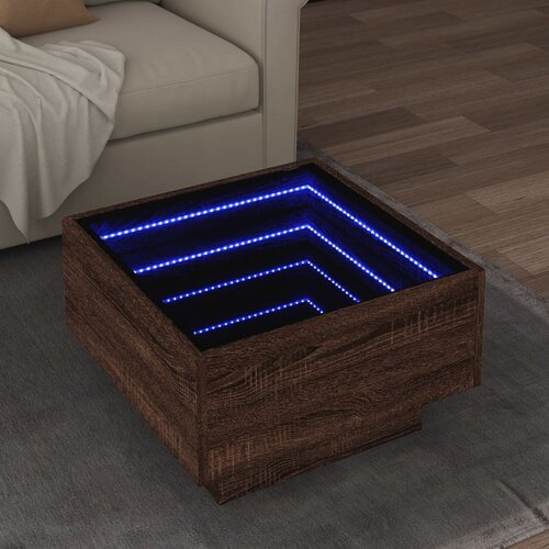 vidaXL Klubska mizica LED rjavi hrast 50x50x30 cm inženirski les Cene