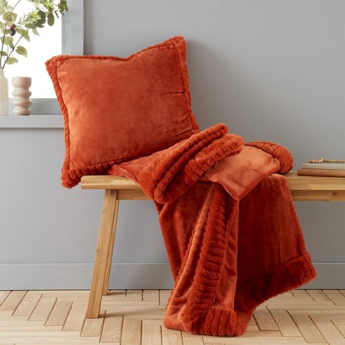 Catherine Lansfield Narančasta deka od mikropli&amp;scaron;a 150x200 cm Velvet and Faux Fur &amp;ndash; Slike