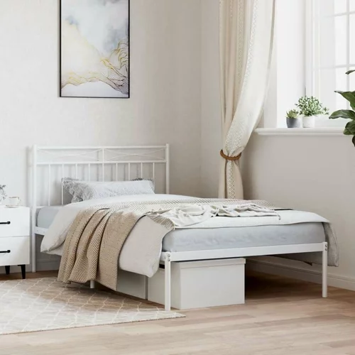Metalni Kovinski posteljni okvir z vzglavjem bel 107x203 cm